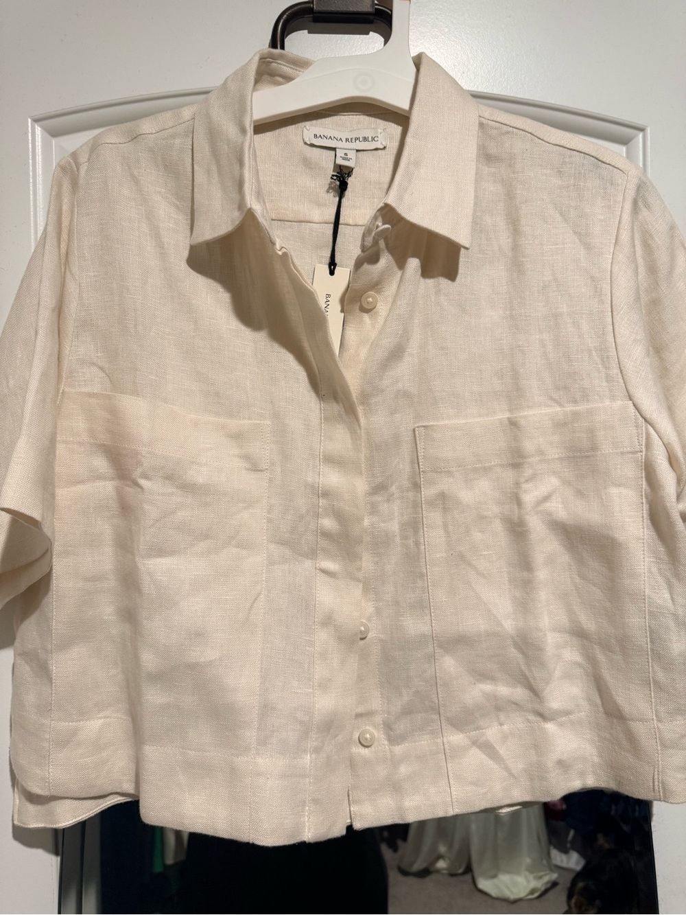 Banana Republic Cropped Button-Up Shirt in Soft Cream Linen